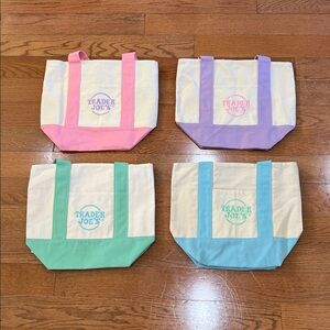 NWT Trader Joe's Mini Pastel Canvas Totes Set of 4 Spring Easter Ready to Ship